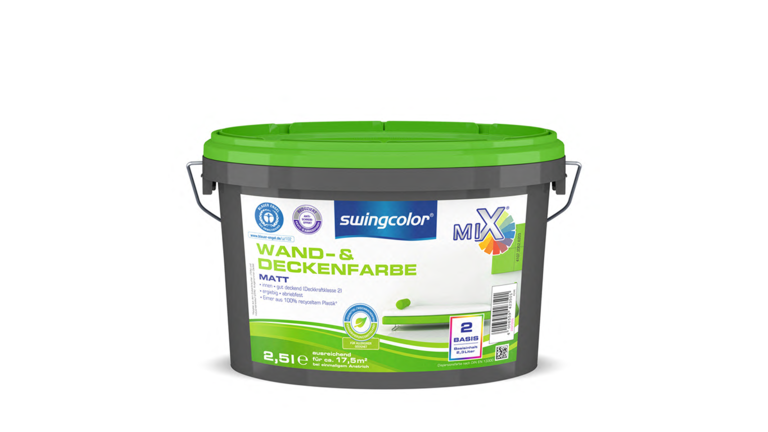 Farbeimer swingcolor Wand-und Deckenfarbe, 2,5 Liter, Basis 2